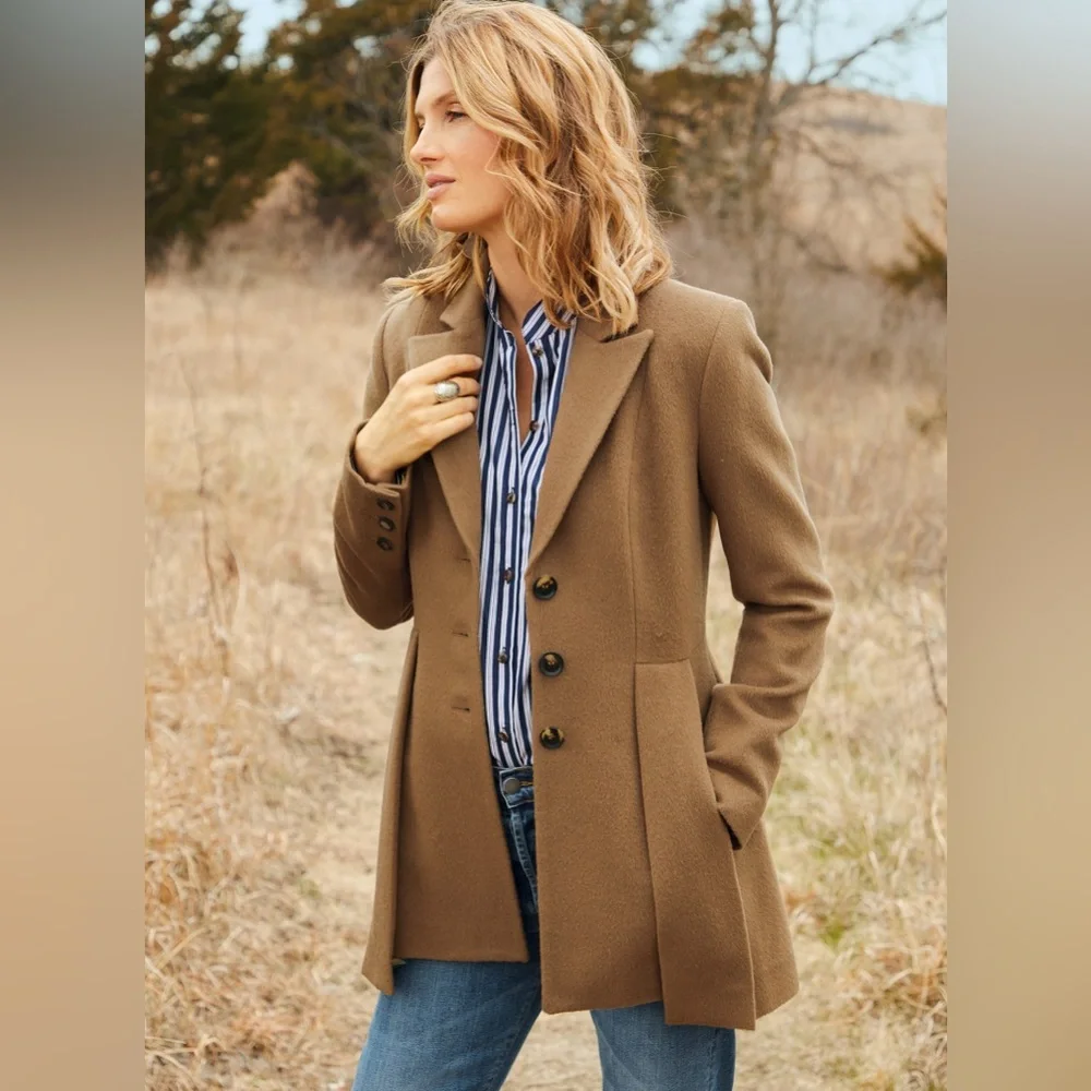 Peruvian Connection Swampscott Baby Alpaca Camel Brown Box Pleated Coat Size 12